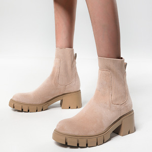 Bottes de sécurité tendance style western à talon épais pour femme, couleur Tan, grandes tailles 35-46 - Product Image 1