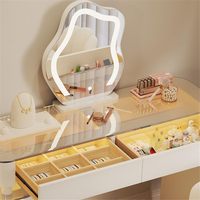 Coiffeuse moderne en pin la plus populaire avec grand miroir LED, rangement spacieux et meuble de chambre haut de gamme