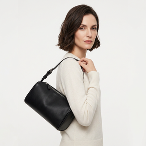 Black Split <b>Leather</b> Hobo <b>Bag</b> Zipper Shoulder Handbag <b>Soft</b> Cowhide Crossbody Purse for Daily Wear - Product Image 5