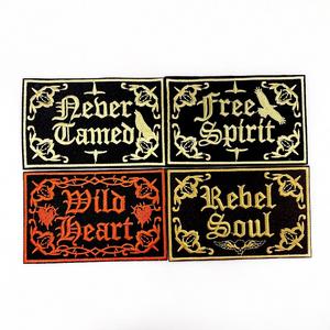 New Iron on in Stock Four Styles Embroidered Gothic Dark Series Rectangle Patches with Letters - Product Image 5