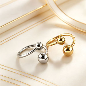 Anillo Personalizado al por Mayor, de Acero Inoxidable 316L, Chapado en Oro de 14k y 18k, con Dos Cuentas, para Mujer - Product Image 1