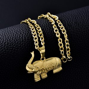 Intricate Lustrous Wholesale Ornate Unisex Custom Fashion Textured Elephant Charm Fine 18k Gold Plated <b>Copper</b> Pendant Necklace - Product Image 5