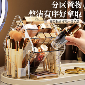 Cosmetic Rotating <b>Makeup</b> Organizer With Brush Holder Lipstick Storage Rack Jewelry Display Stand For <b>Dressing</b> <b>Table</b> Desktop - Product Image 2