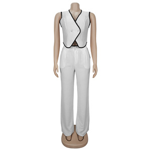 C7402 <span class=keywords><strong>Conjunto</strong></span> informal de dos piezas para <span class=keywords><strong>mujer</strong></span> Pantalones largos con botones y cuello en V Color bloqueado Oficina <span class=keywords><strong>Formal</strong></span> <span class=keywords><strong>Conjunto</strong></span> de 2 piezas para <span class=keywords><strong>mujer</strong></span> - Product Image 6
