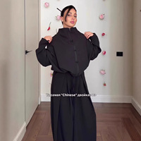 Setelan Wanita Kasual Musim Gugur Terbaru, Jaket Lengan Panjang Kerah Tegak, Celana Kaki Lebar, Model Longgar, Kancing, Grosir Butik