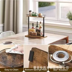 Double Layer <b>Spice</b> <b>Rack</b> With Wood And Iron <b>Rotating</b> Turntable For Kitchen Storage And Living Room Organization - Product Image 3
