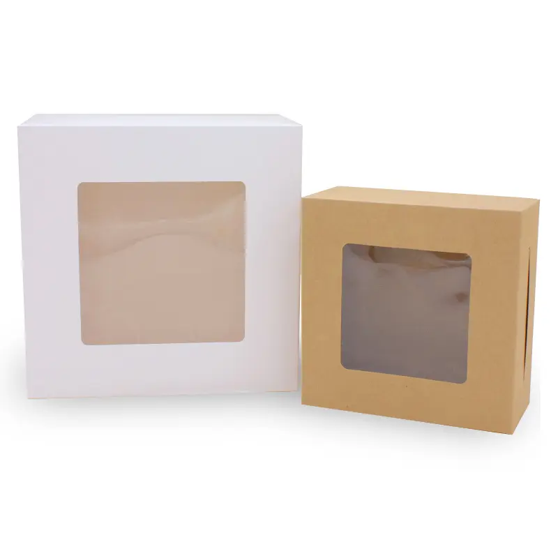 10x10x5 polegadas branco kraft bolo sobremesa embalagem papel bolo caixa com janela