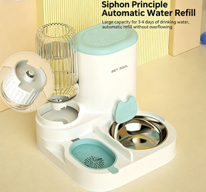 Juego de Comedero y Bebedero Automático 2 en 1 para Gatos, Bebedero por Gravedad de Acero Inoxidable, Dispensador de Comida por Sifón para Gatos y Perros Pequeños - Product Image 1