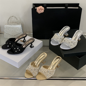 XSD Summer Pearl Decoration Ladies High Heel <b>slippers</b> New European and American Fashion Trend Outdoor Large Size 35-41 <b>slippers</b> - Product Image 4