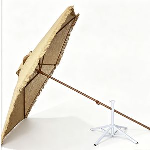 Parasol <span class=keywords><strong>de</strong></span> plage prêt à l'emploi avec macramé crocheté et franges, mât en acier, tissu <span class=keywords><strong>toile</strong></span>/coton - DARMEY XP-002 <span class=keywords><strong>pour</strong></span> activités estivales en extérieur - Product Image 2