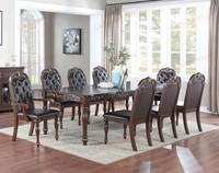 Ensemble de table à manger en bois antique européen de luxe avec 8 chaises à dossier en lattes, durable et écologique, installation facile, ensemble de 9 pièces