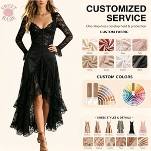 Nuevo Vestido Midi Elegante con Cuello Cuadrado, Manga Larga, Corte Ajustado y Dobladillo Asimétrico para Mujer, Ideal para Eventos Formales y de Noche, Personalizable - Product Image 1