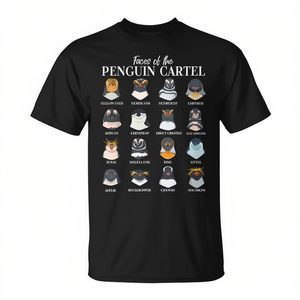 T-shirt Faces Of The Penguin Cartel noir unisexe pour adulte, manches courtes, col rond, impression numérique, promotionnel - Product Image 2