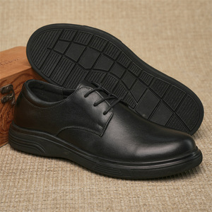 Zapatos Oxford de Cuero Negro con Punta Redonda y Cordones, Aumentan la Estatura, para Oficina y Carrera Profesional, para Todas las Temporadas, Suela de Goma, Cuero Genuino - Product Image 3