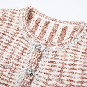 Elegante Completo da Donna di Alta Classe, Giacca Corta in Tweed a Maniche Lunghe con Gonna a Spacco, Set Due Pezzi - Product Image 4