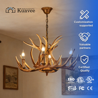 Lustre en résine en forme de bois de cerf de style européen pour plafond de villa, salon et escalier, avec éléments métalliques porteurs, et suspensions multi-tailles