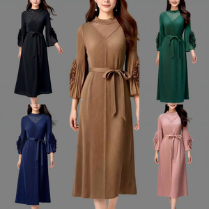 Vestido Midi Plisado Miyake Tallas Grandes con Cinturón para <span class=keywords><strong>Mujer</strong></span>, Vestidos Modestos para Iglesia, Moda Chic, Estilo Casual Holgado con Empalmes - Product Image 4