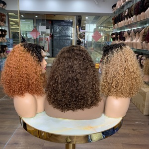 Perruque en cheveux Remy avec closure en dentelle 4x4, perruque courte bouclée de luxe, 14 pouces, bonne qualité pour femmes - Product Image 4