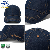 Casquettes de baseball rétro en denim premium avec logo personnalisé brodé et surpiqûres contrastées pour un style streetwear décontracté unisexe