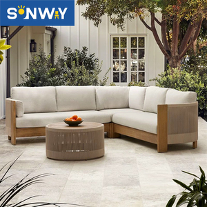 Modern Luxury Design Garden Patio Teak Wood Rope Weave Set New Outdoor Furniture for Beach Restaurant - Product Image 4
