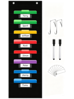 Organizador de Pared con 8 Bolsillos y 8 Portaetiquetas, Color Negro, para Clases, Oficina, Archivos, Trabajos Escolares y Álbumes de Recortes