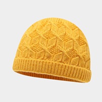 Bonnet en tricot jacquard diamant vintage, chaud et confortable pour l'automne et l'hiver, style simple et uni avec revers.
