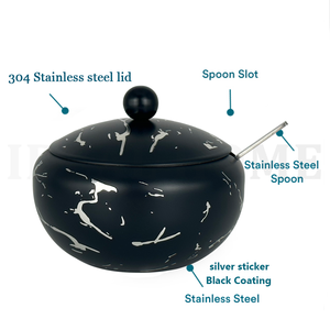 Sucrier moderne en acier inoxydable <span class=keywords><strong>Idealhome</strong></span> 16oz de haute qualité, avec revêtement noir, autocollant argenté, chauffable, avec couvercle et cuillère - Product Image 2
