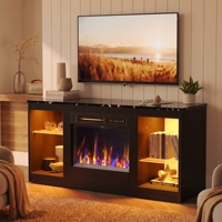 Meuble TV de luxe moderne avec foyer électrique, LED et rangement, centre de divertissement sur pied pour salon d'appartement