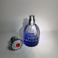 Botol Parfum Kaca Biru Bening 30ml Vintage Mewah, Tutup Logam Hot Stamping Mewah, Pompa Kosong untuk Wewangian dan Makeup