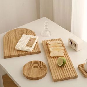 Nordic Style Solid Wood Serving <b>Tray</b> With Ripple Design For <b>Tea</b> Coffee Bread Hotel Use Decorative Photo Prop - Product Image 4