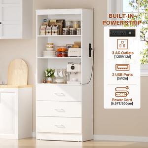 Aparador de Cocina Alto, Resistente y Duradero, de Estilo Minimalista, Color Blanco, con Estación de Carga, Cajones y Estante de Almacenamiento - Product Image 2