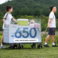 Chariot de pique-nique pliable multifonctionnel en métal pour l'extérieur, grande capacité, pour le camping, 600D