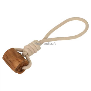 Natural <b>Rope</b> Handle Tug Coffee Wood Dog Chew with Cotton <b>Rope</b> Dog Toy for Teething Durable Long Lasting - Product Image 2