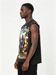 Wholesale Men Vest Custom Graphic Print Cotton Heavyweight <b>Rhinestone</b> Vest Boxy Fit Sleeveless Vest Men's Tank <b>Tops</b> - Product Image 2