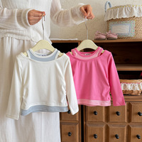 Hauts à manches longues superposés pour filles, style colorblock, printemps-automne, mignons, basiques, pour enfants, style coréen