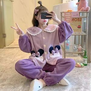 Otoño e invierno nueva versión coreana de terciopelo coral encantador pijama de franela para mujer conjunto de dos piezas adecuado para pijamas diarios - Product Image 4