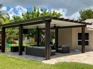 Bioclimatic 4x6 Gazebo 3x4 Leds Aluminum Addossata Telo Louvered Pergola Pavilion With Solid Ceiling