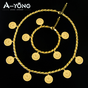 패션 스타일 목걸이 팔찌 아랍어 동전 보석 세트 18k 골드 도금 보석 세트 - Product Image 3