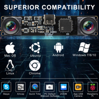 Cámara USB Estéreo Monocromática de 800P con Obturador Global, Módulo de Cámara USB de Doble Lente Sincrónico de Alta Velocidad de 120 fps para Visión de Profundidad