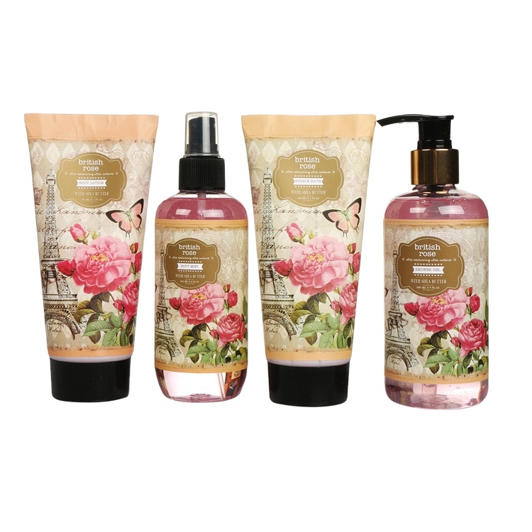 Oem Groothandel Custom Rose Romantische Spa Bad Gift Set Douchegel Badschuim Bodylotion Body Mist Bad Set