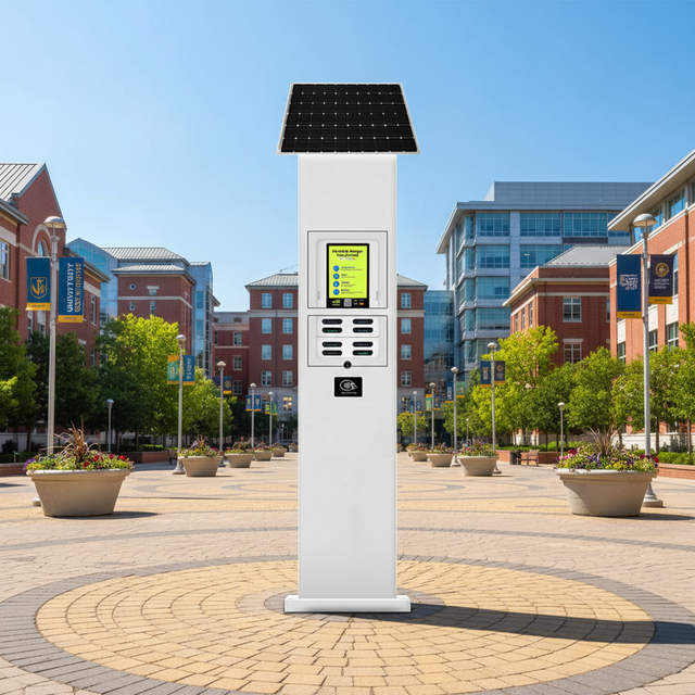 Commercial Solar Powered Li-Polymer 8000mAh Quick Charge Shared Power Bank Rental Cabinet NFC Payment Touch Screen Station