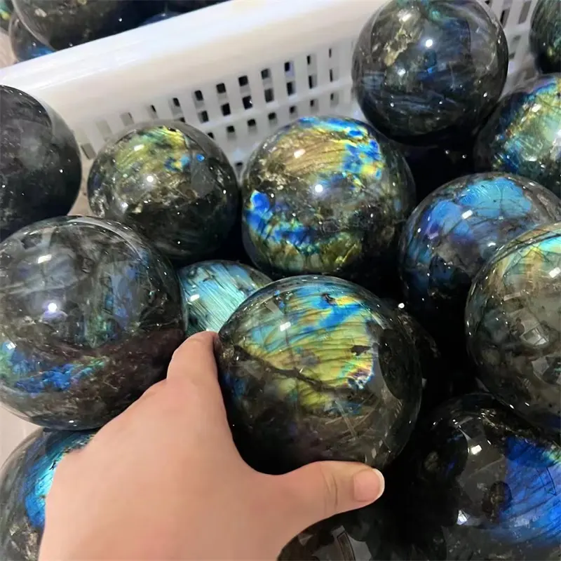 Cristais naturais de alta qualidade esferas de pedra de cura atacado bola de cristal labradorite flash azul para presente