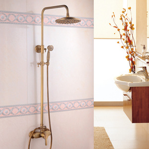 Ensemble de douche rétro de luxe européen, finition antique tout cuivre, pommeau de douche supérieur avec lumière LED, technologie brossée, anti-corrosion - Product Image 4