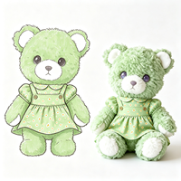 Adorable Ours en Peluche Vert avec Robe à Fleurs et Pois, Jouet en Peluche Moelleux de Dessin Animé, Décoration Maison, Cadeau