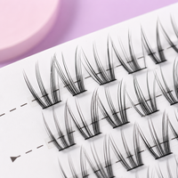 Kit de faux cils en grappe DIY semi-artisanaux, sans cruauté animale, avec bande de base en coton noir, effet léger et vaporeux, grappes de cils individuels en forme de fleur