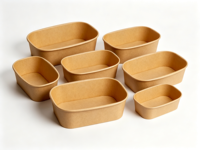 Bol à salade rectangulaire en papier kraft personnalisé, isolé, à bord renforcé, jetable, écologique, de haute qualité, vente en gros