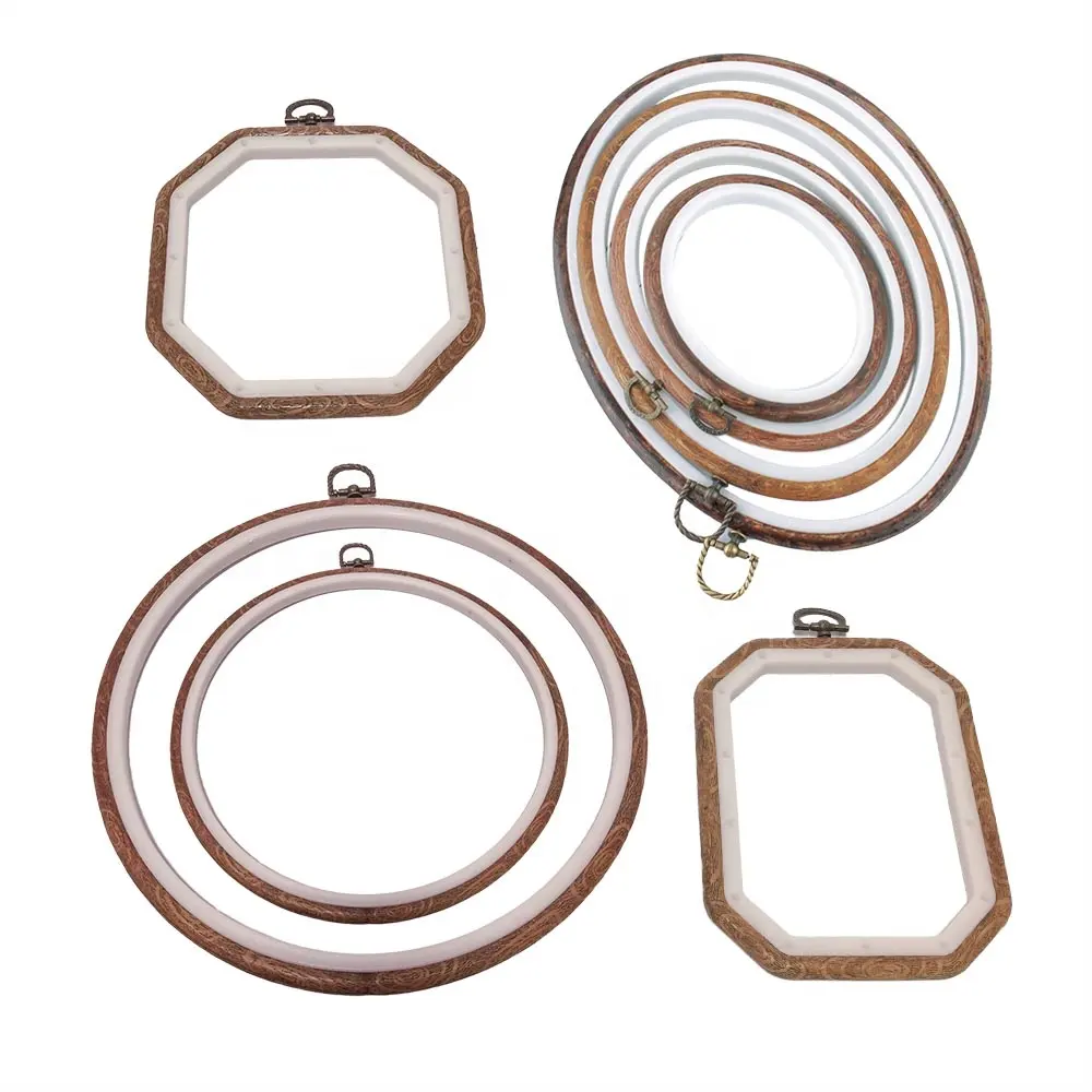 Embroidery Hoop Ring Cross Stitch Hoops Imitated Wood Display Frame Circle and Oval Embroidery for Art Craft Sewing and Hanging