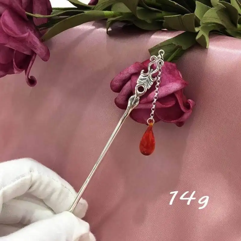 Hair Stick 990 Pure Silver Hairpin Chinese Stylish Phoenix style hair chopsticks with tassel for long hair