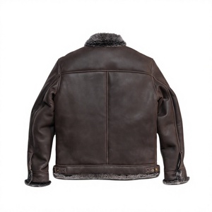 Blouson Bomber Homme en Cuir Véritable, Col Rabattable, Fermeture Éclair, Doublure Sherpa, Imperméable, Coupe-Vent, Vêtement d'Hiver - Product Image 2