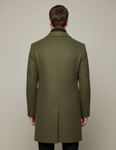 Abrigo de lana para hombre, largo, con solapa con muescas, cierre de un solo botón, botones de cuerno, corte regular, verde - Product Image 3